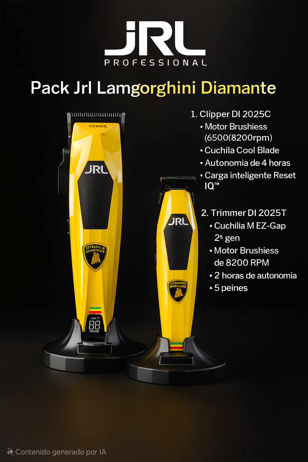 JRL Diamante Combo Clipper + trimmer Lamborghini collection Yellow - Imagen 3